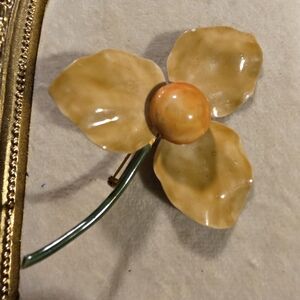 Vintage Original By Robert Enamel Floral Brooch in Gold and Green